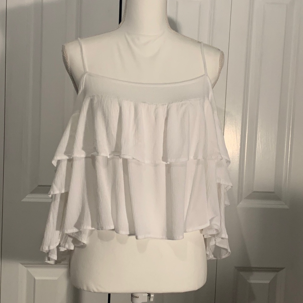 Pretty.. Ruffled cropped cold shoulder blouse size L by Charlotte Russe